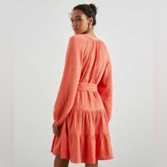 NWT Rails Women’s Aureta V-Neck Tiered Organic Cotton Belted Dress Papaya Medium - Picture 2 of 15